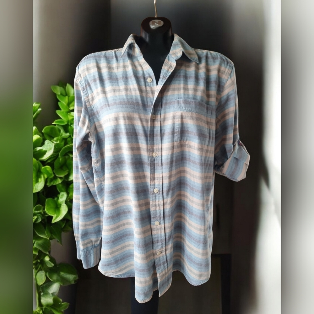Gap Classic Fit Long Sleeve 100% Cotton Men's Blue Striped Shirt